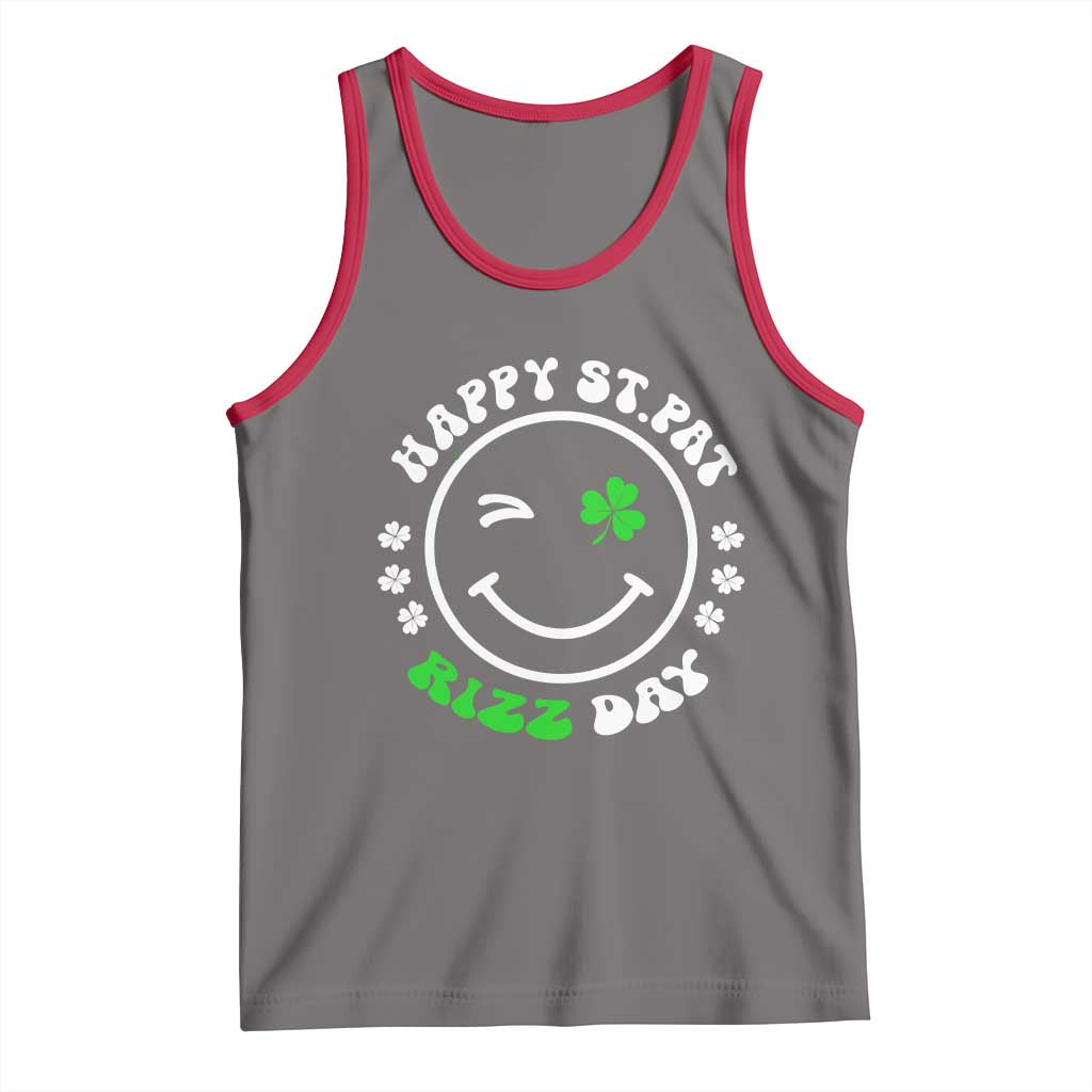 Funny St. Patrick's Day Tank Top Happy St Pat Rizz Day Shamrock Lucky Face TS09 Deep Heather Red Print Your Wear