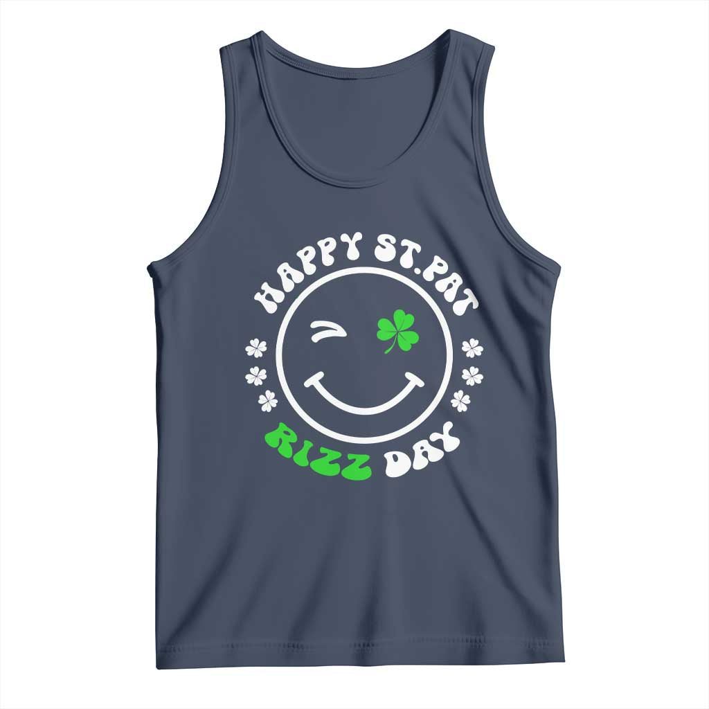 Funny St. Patrick's Day Tank Top Happy St Pat Rizz Day Shamrock Lucky Face TS09 Navy Print Your Wear