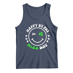 Funny St. Patrick's Day Tank Top Happy St Pat Rizz Day Shamrock Lucky Face TS09 Navy Print Your Wear