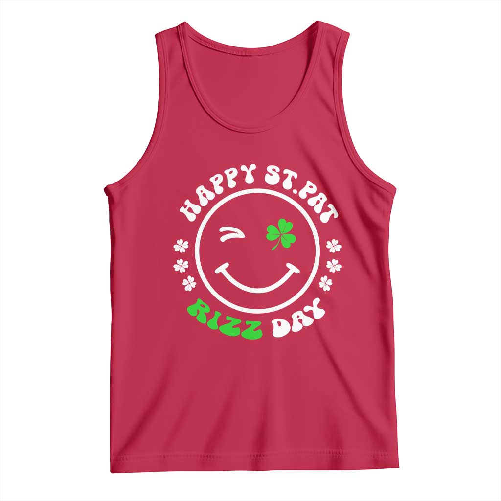 Funny St. Patrick's Day Tank Top Happy St Pat Rizz Day Shamrock Lucky Face TS09 Red Print Your Wear