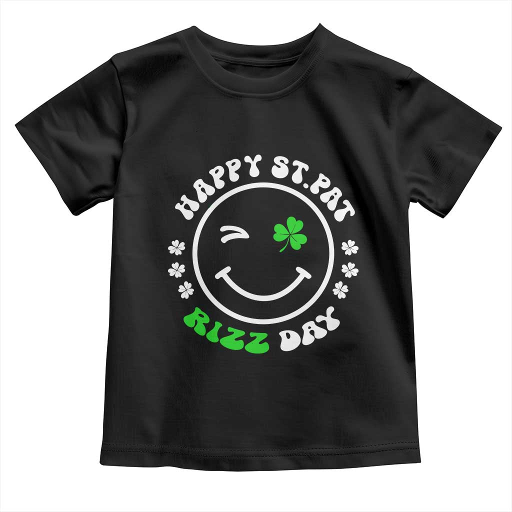 Funny St. Patrick's Day Toddler T Shirt Happy St Pat Rizz Day Shamrock Lucky Face TS09 Black Print Your Wear