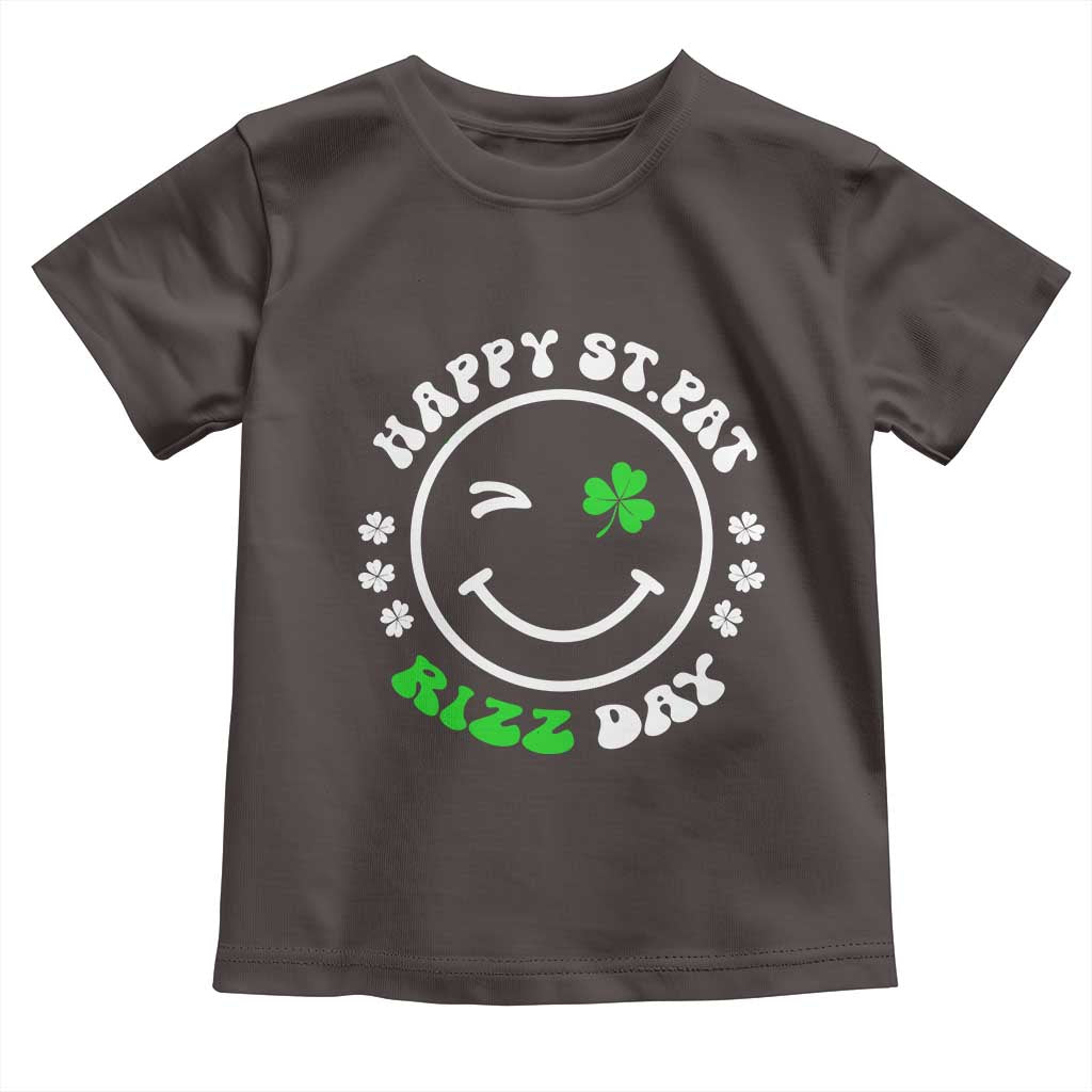 Funny St. Patrick's Day Toddler T Shirt Happy St Pat Rizz Day Shamrock Lucky Face TS09 Dark Chocolate Print Your Wear