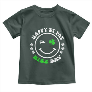 Funny St. Patrick's Day Toddler T Shirt Happy St Pat Rizz Day Shamrock Lucky Face TS09 Dark Forest Green Print Your Wear