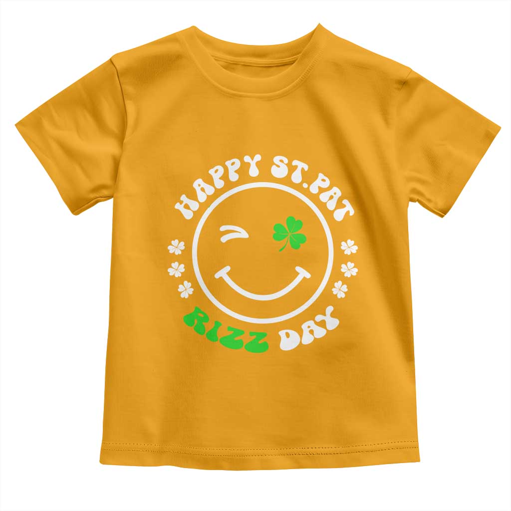 Funny St. Patrick's Day Toddler T Shirt Happy St Pat Rizz Day Shamrock Lucky Face TS09 Gold Print Your Wear