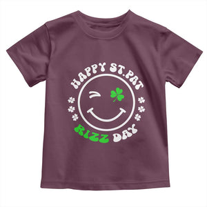 Funny St. Patrick's Day Toddler T Shirt Happy St Pat Rizz Day Shamrock Lucky Face TS09 Maroon Print Your Wear