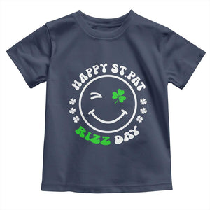 Funny St. Patrick's Day Toddler T Shirt Happy St Pat Rizz Day Shamrock Lucky Face TS09 Navy Print Your Wear