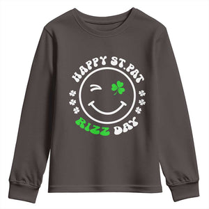 Funny St. Patrick's Day Youth Sweatshirt Happy St Pat Rizz Day Shamrock Lucky Face TS09 Dark Chocolate Print Your Wear