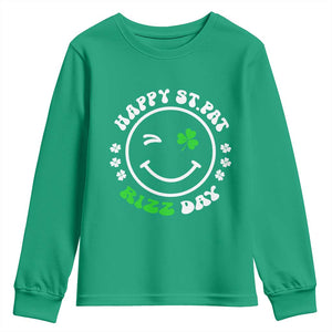 Funny St. Patrick's Day Youth Sweatshirt Happy St Pat Rizz Day Shamrock Lucky Face TS09 Irish Green Print Your Wear