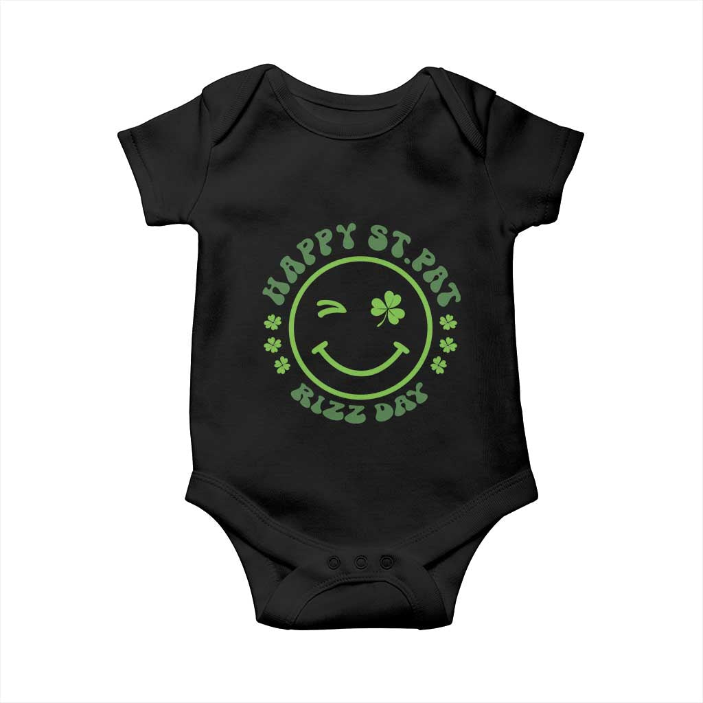 Funny St. Patrick's Day Baby Onesie Happy St Pat Rizz Day Lucky Shamrock Face TS09 Black Print Your Wear