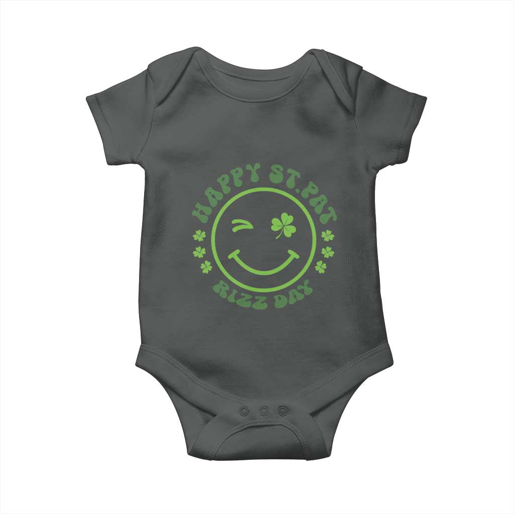 Funny St. Patrick's Day Baby Onesie Happy St Pat Rizz Day Lucky Shamrock Face TS09 Dark Heather Print Your Wear