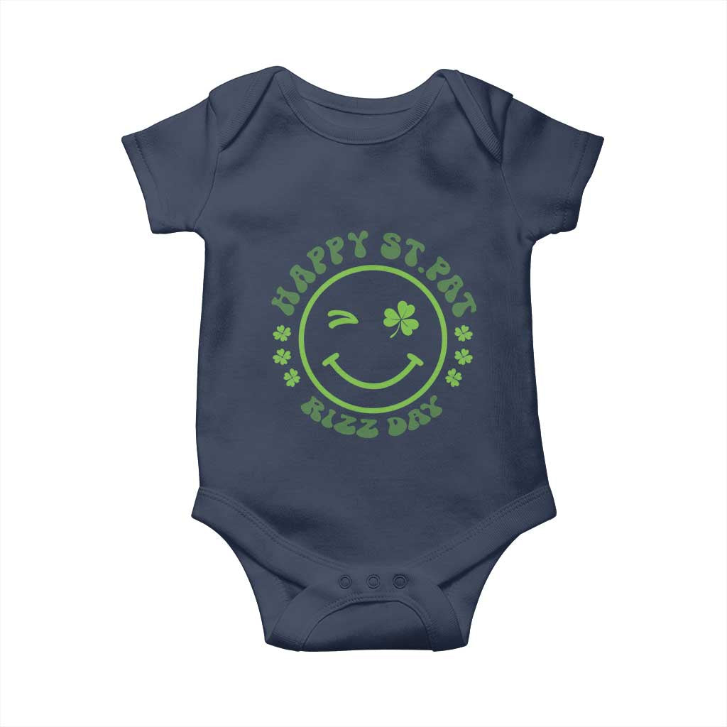 Funny St. Patrick's Day Baby Onesie Happy St Pat Rizz Day Lucky Shamrock Face TS09 Navy Print Your Wear