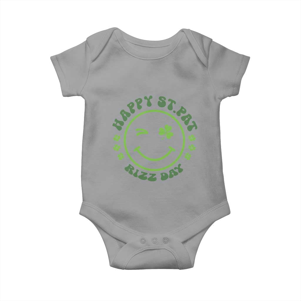 Funny St. Patrick's Day Baby Onesie Happy St Pat Rizz Day Lucky Shamrock Face TS09 Sport Gray Print Your Wear