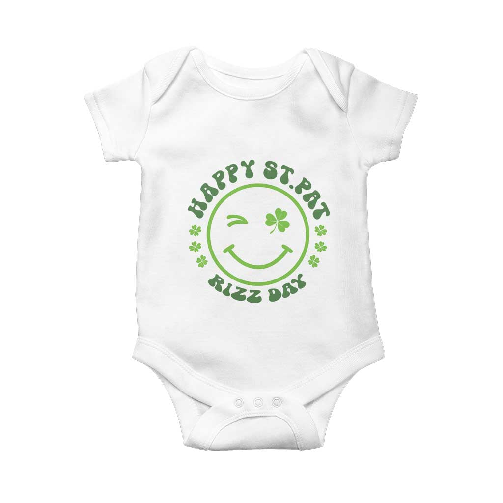 Funny St. Patrick's Day Baby Onesie Happy St Pat Rizz Day Lucky Shamrock Face TS09 White Print Your Wear
