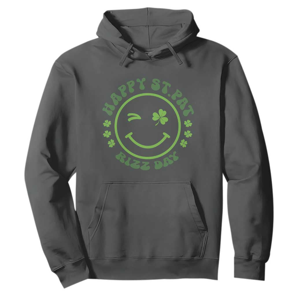 Funny St. Patrick's Day Hoodie Happy St Pat Rizz Day Lucky Shamrock Face TS09 Dark Heather Print Your Wear