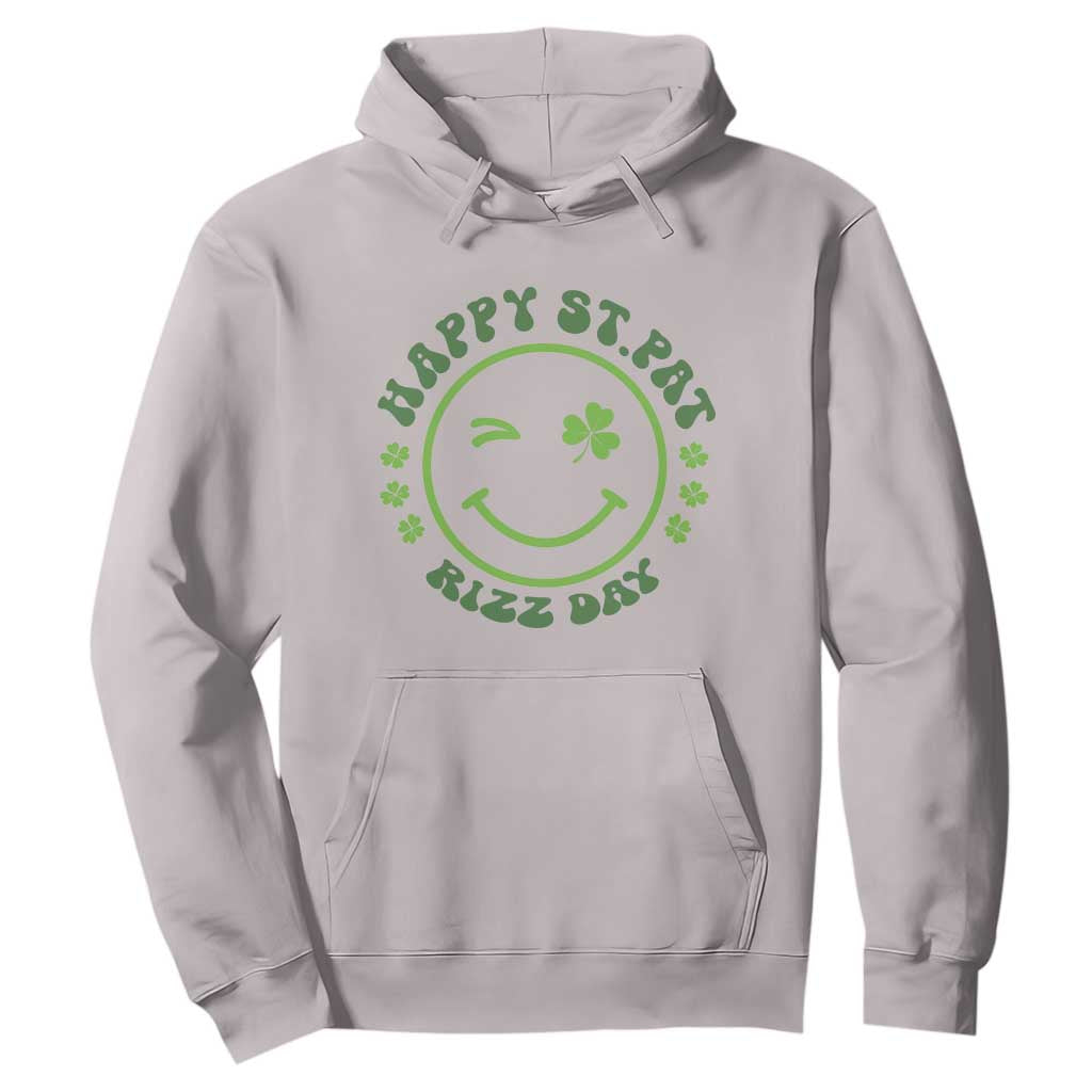 Funny St. Patrick's Day Hoodie Happy St Pat Rizz Day Lucky Shamrock Face TS09 Ice Gray Print Your Wear