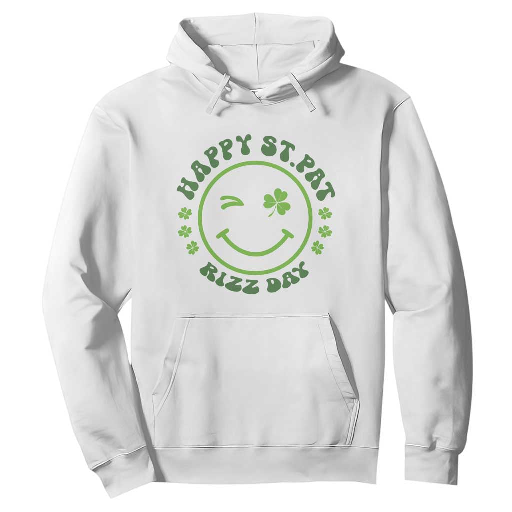 Funny St. Patrick's Day Hoodie Happy St Pat Rizz Day Lucky Shamrock Face TS09 White Print Your Wear