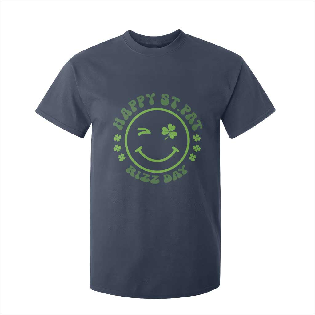 Funny St. Patrick's Day T Shirt For Kid Happy St Pat Rizz Day Lucky Shamrock Face TS09 Navy Print Your Wear