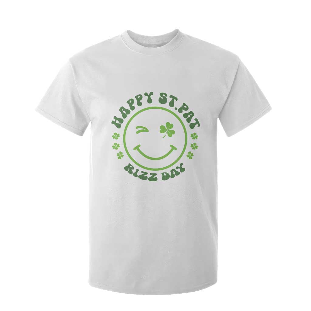 Funny St. Patrick's Day T Shirt For Kid Happy St Pat Rizz Day Lucky Shamrock Face TS09 White Print Your Wear