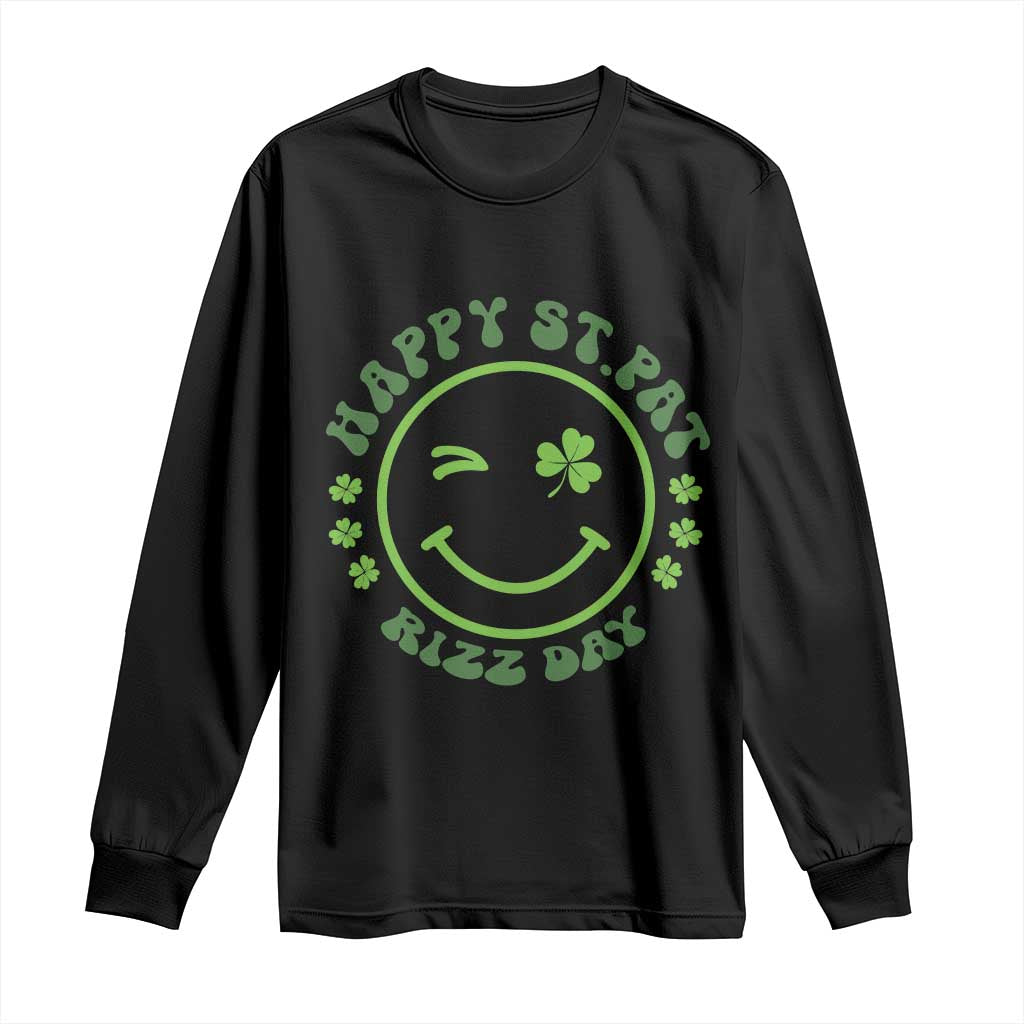 Funny St. Patrick's Day Long Sleeve Shirt Happy St Pat Rizz Day Lucky Shamrock Face TS09 Black Print Your Wear