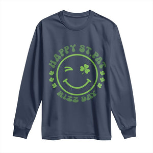 Funny St. Patrick's Day Long Sleeve Shirt Happy St Pat Rizz Day Lucky Shamrock Face TS09 Navy Print Your Wear