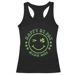 Funny St. Patrick's Day Racerback Tank Top Happy St Pat Rizz Day Lucky Shamrock Face TS09 Black Print Your Wear