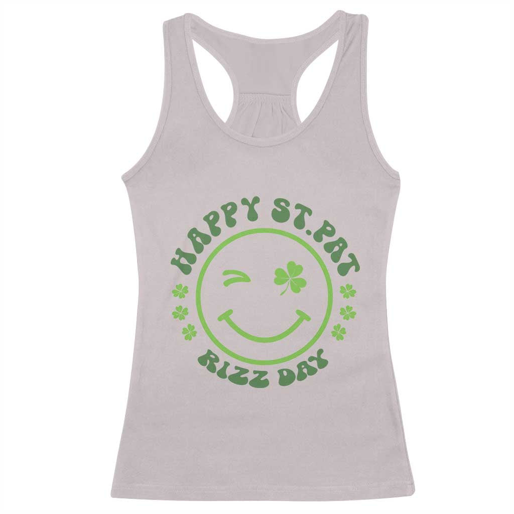 Funny St. Patrick's Day Racerback Tank Top Happy St Pat Rizz Day Lucky Shamrock Face TS09 Ice Gray Print Your Wear