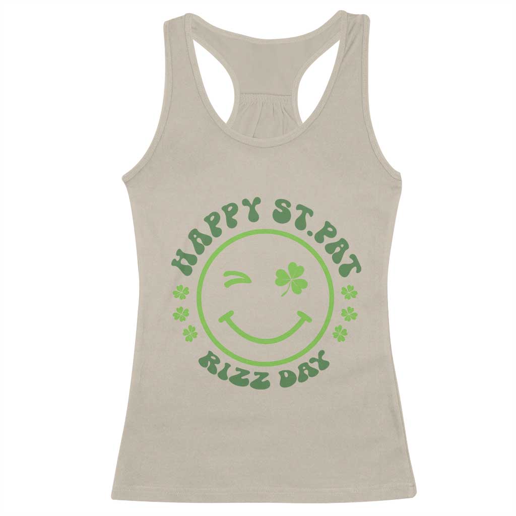 Funny St. Patrick's Day Racerback Tank Top Happy St Pat Rizz Day Lucky Shamrock Face TS09 Sand Print Your Wear