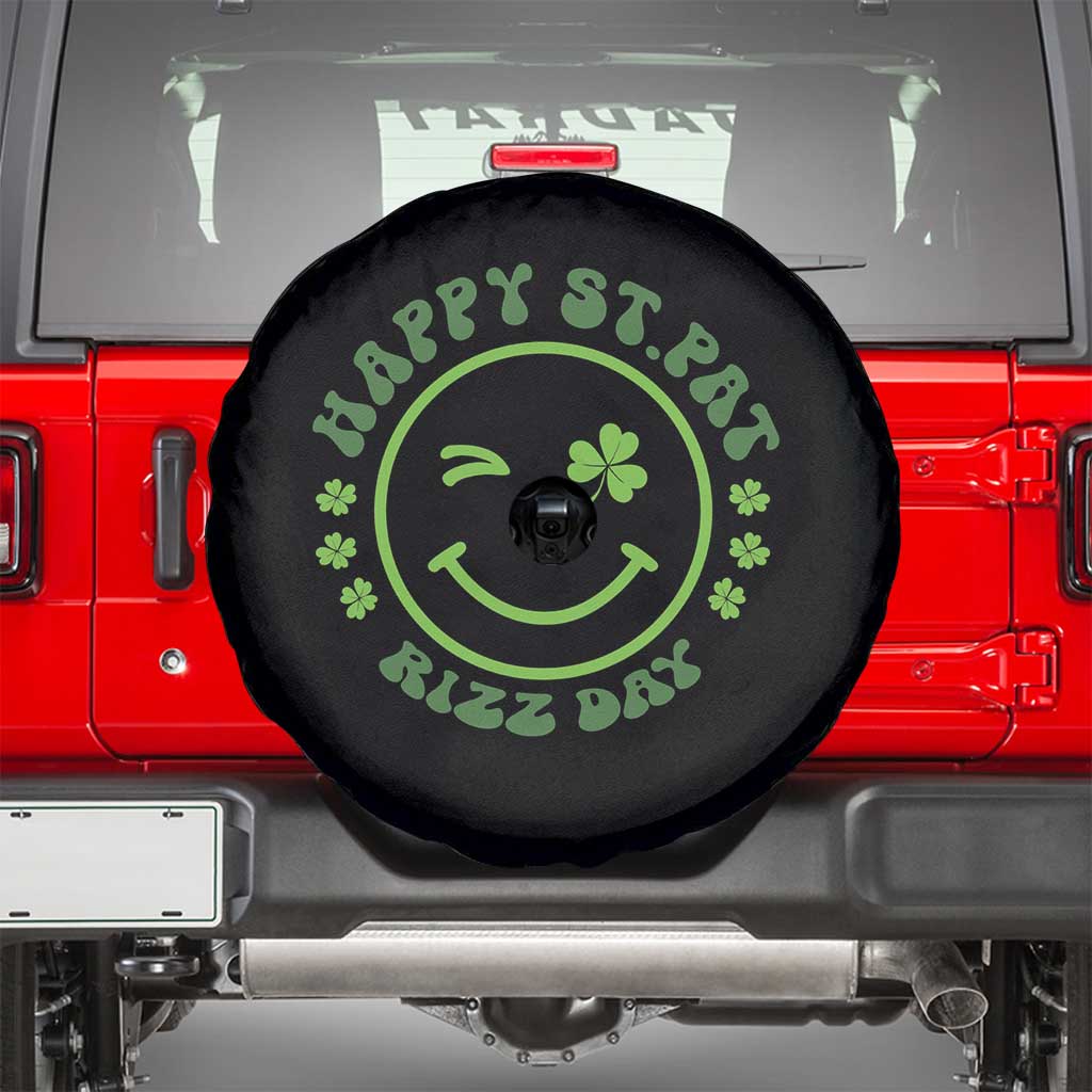 Funny St. Patrick's Day Spare Tire Cover Happy St Pat Rizz Day Lucky Shamrock Face TS09 Black Print Your Wear