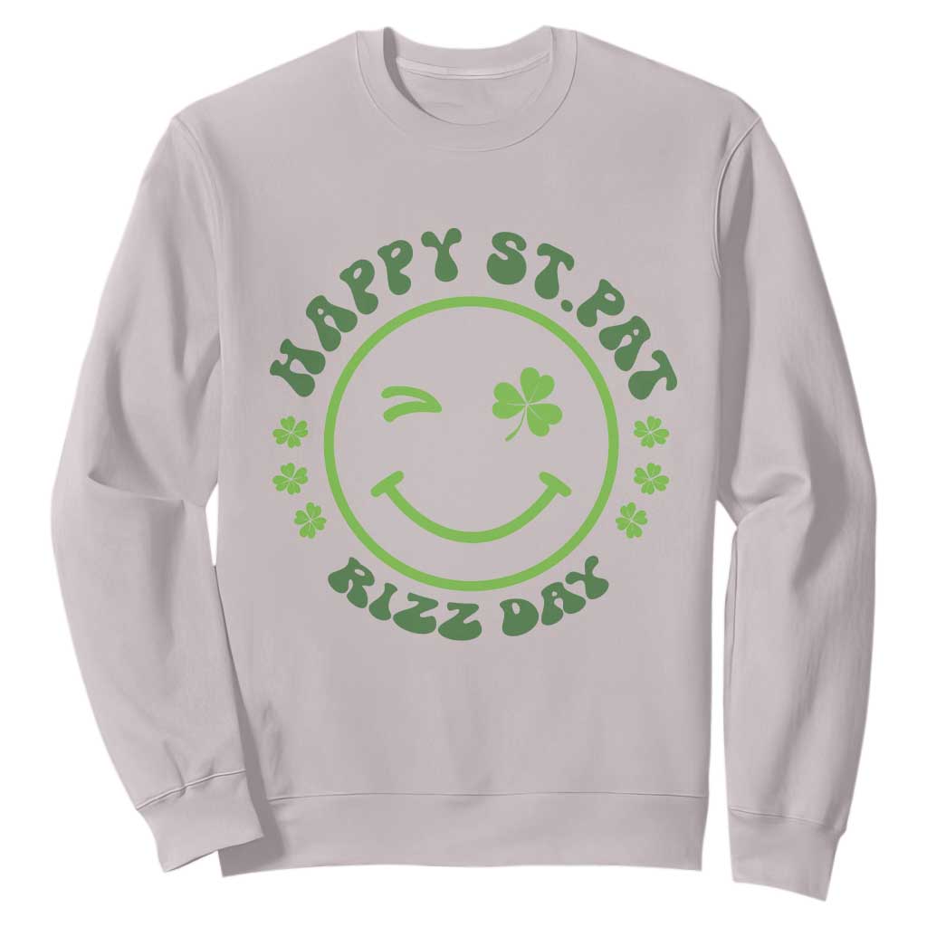 Funny St. Patrick's Day Sweatshirt Happy St Pat Rizz Day Lucky Shamrock Face TS09 Ice Gray Print Your Wear