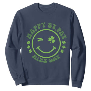 Funny St. Patrick's Day Sweatshirt Happy St Pat Rizz Day Lucky Shamrock Face TS09 Navy Print Your Wear