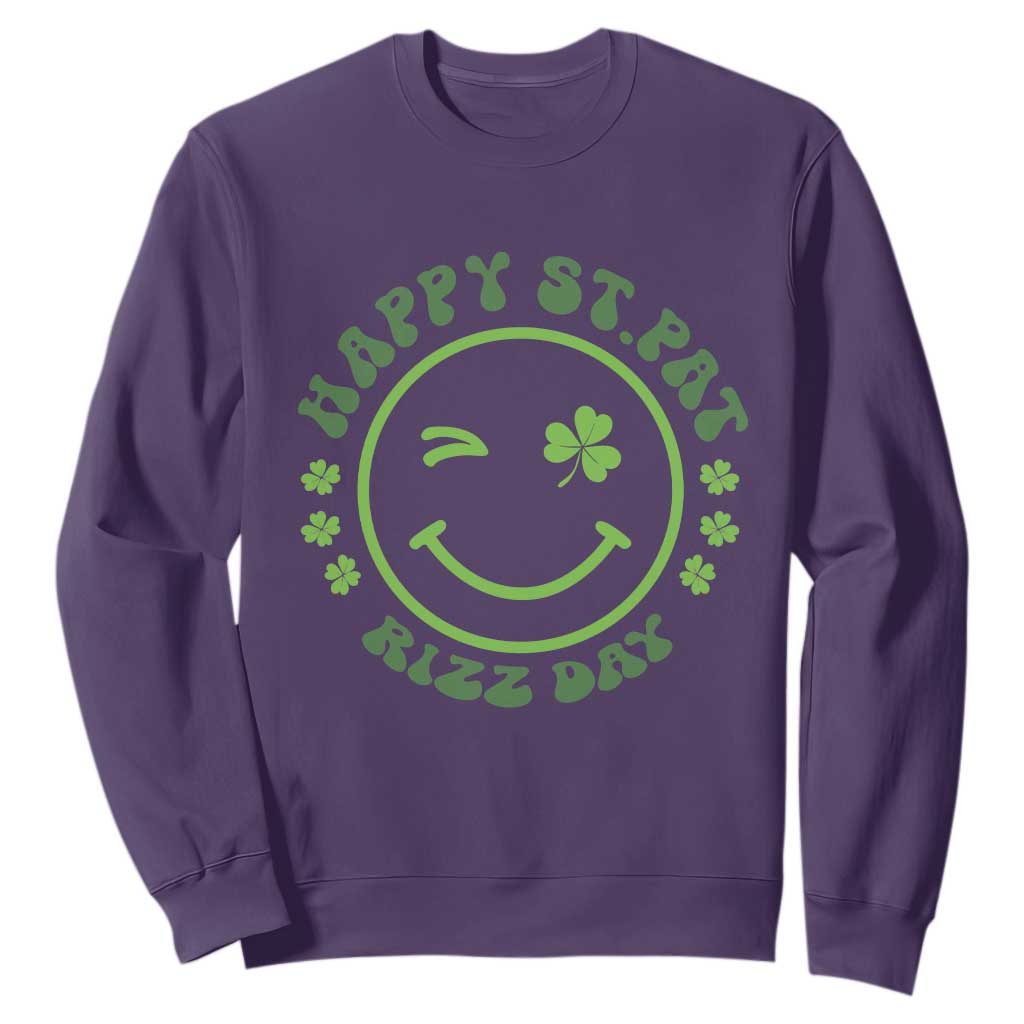 Funny St. Patrick's Day Sweatshirt Happy St Pat Rizz Day Lucky Shamrock Face TS09 Purple Print Your Wear