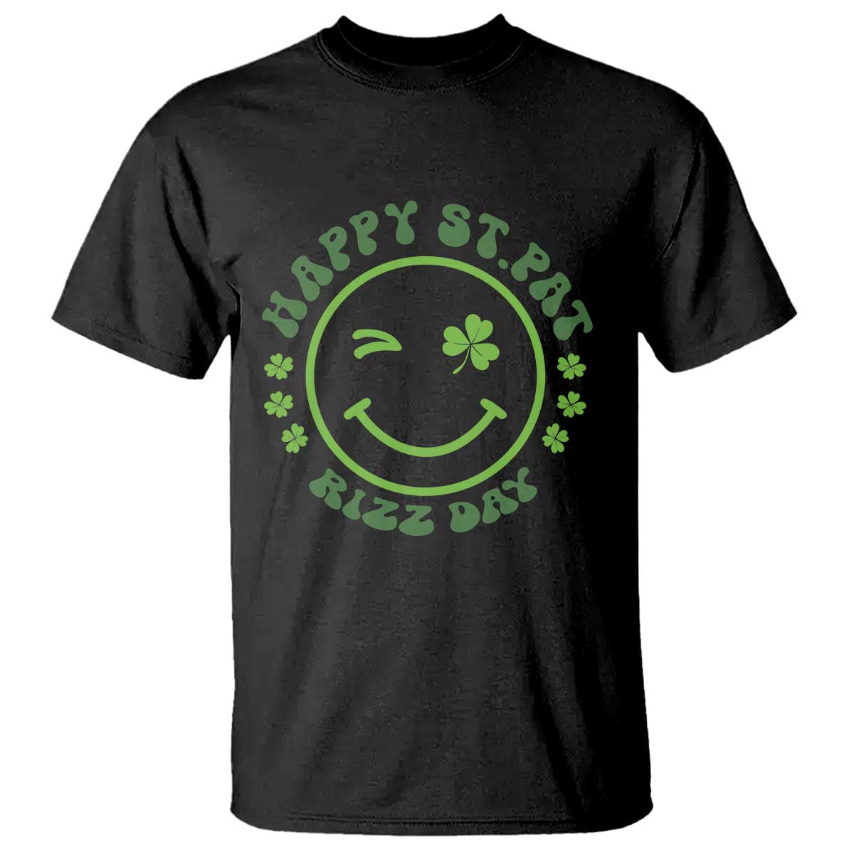 Funny St. Patrick's Day T Shirt Happy St Pat Rizz Day Lucky Shamrock Face TS09 Black Print Your Wear