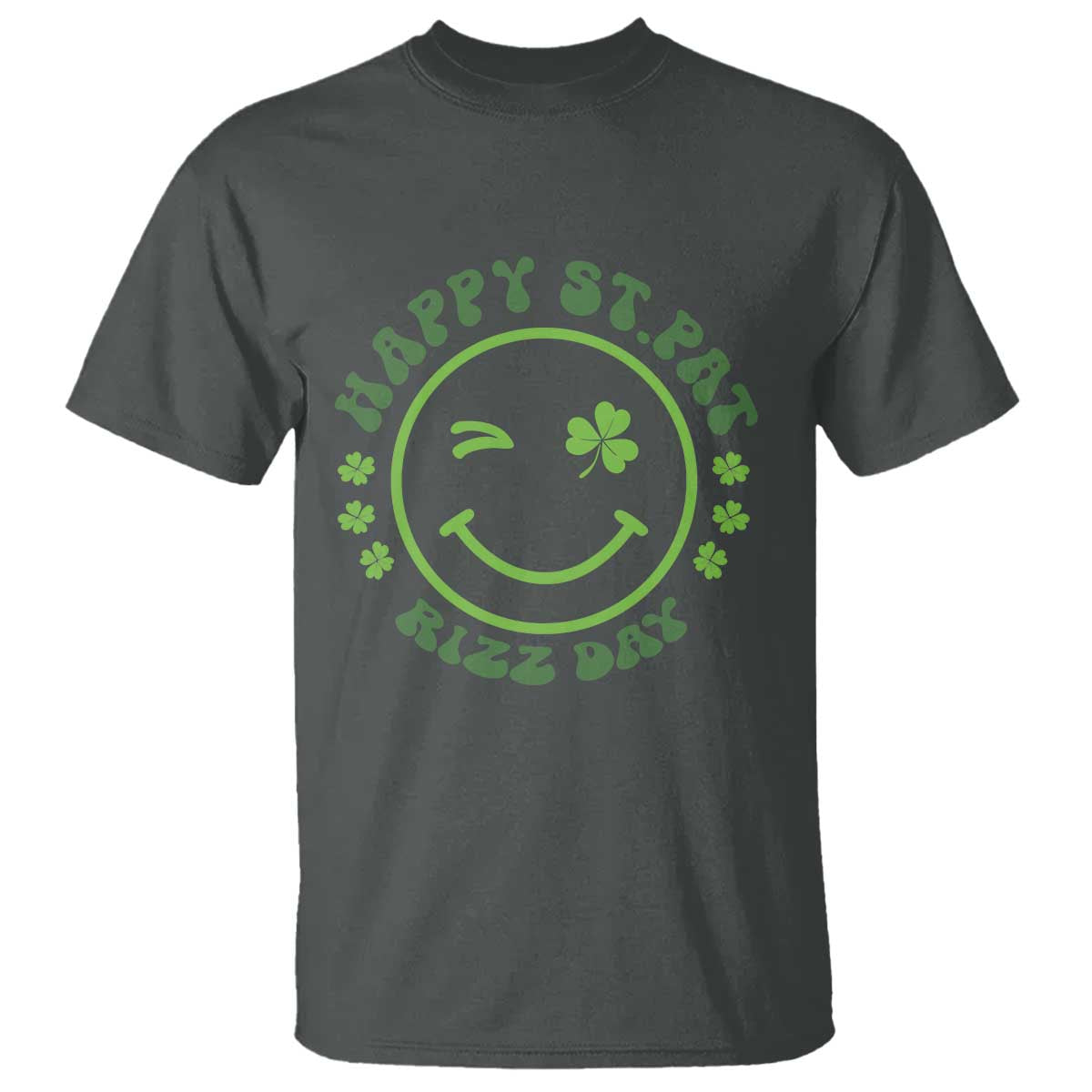 Funny St. Patrick's Day T Shirt Happy St Pat Rizz Day Lucky Shamrock Face TS09 Dark Heather Print Your Wear