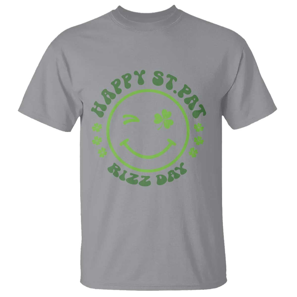 Funny St. Patrick's Day T Shirt Happy St Pat Rizz Day Lucky Shamrock Face TS09 Sport Gray Print Your Wear
