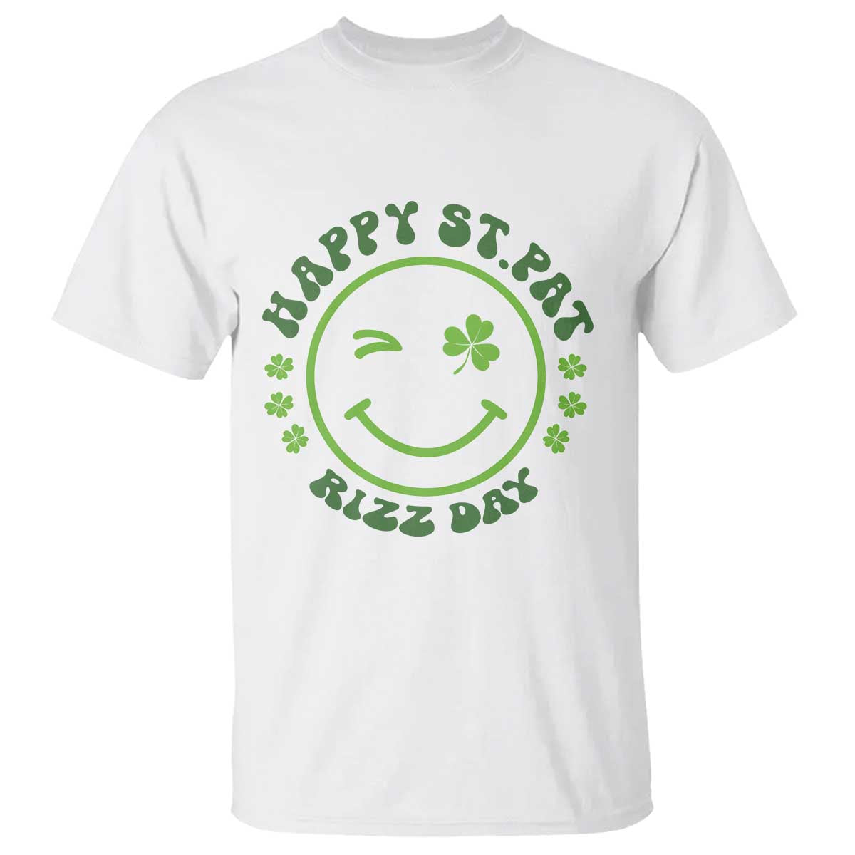 Funny St. Patrick's Day T Shirt Happy St Pat Rizz Day Lucky Shamrock Face TS09 White Print Your Wear