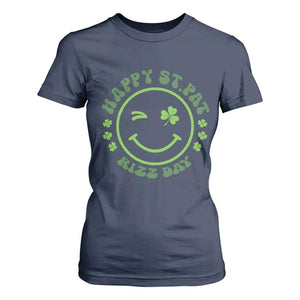 Funny St. Patrick's Day T Shirt For Women Happy St Pat Rizz Day Lucky Shamrock Face TS09 Navy Print Your Wear