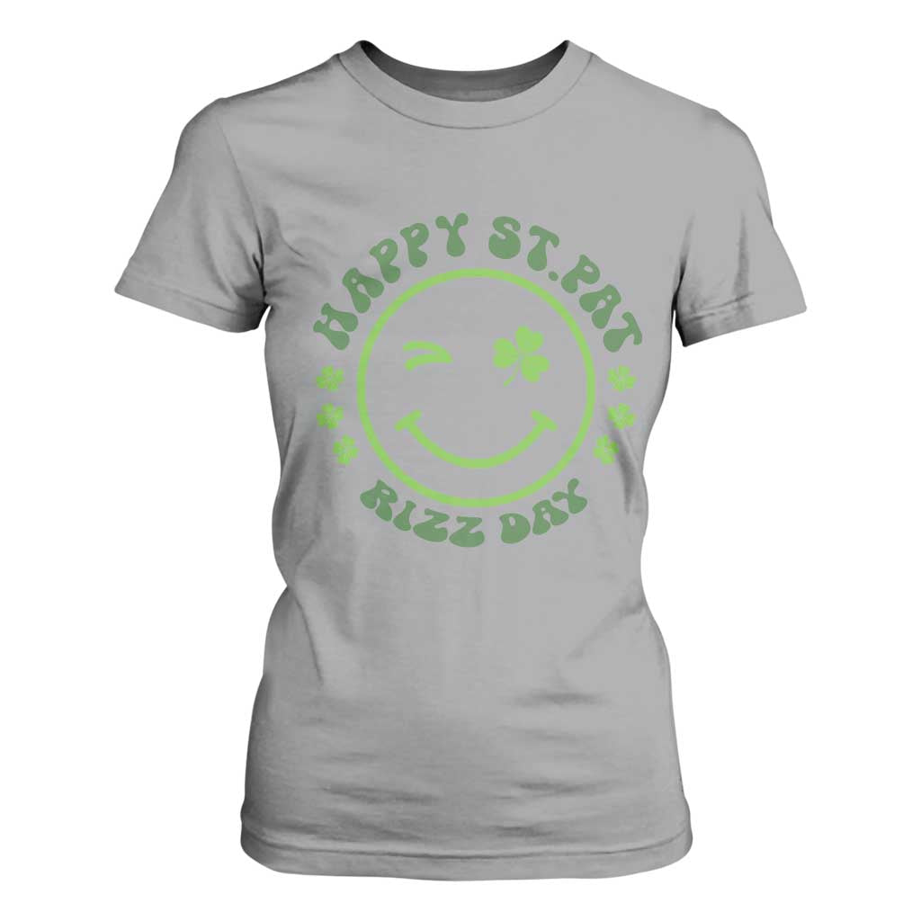 Funny St. Patrick's Day T Shirt For Women Happy St Pat Rizz Day Lucky Shamrock Face TS09 Sport Gray Print Your Wear
