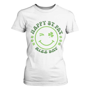 Funny St. Patrick's Day T Shirt For Women Happy St Pat Rizz Day Lucky Shamrock Face TS09 White Print Your Wear