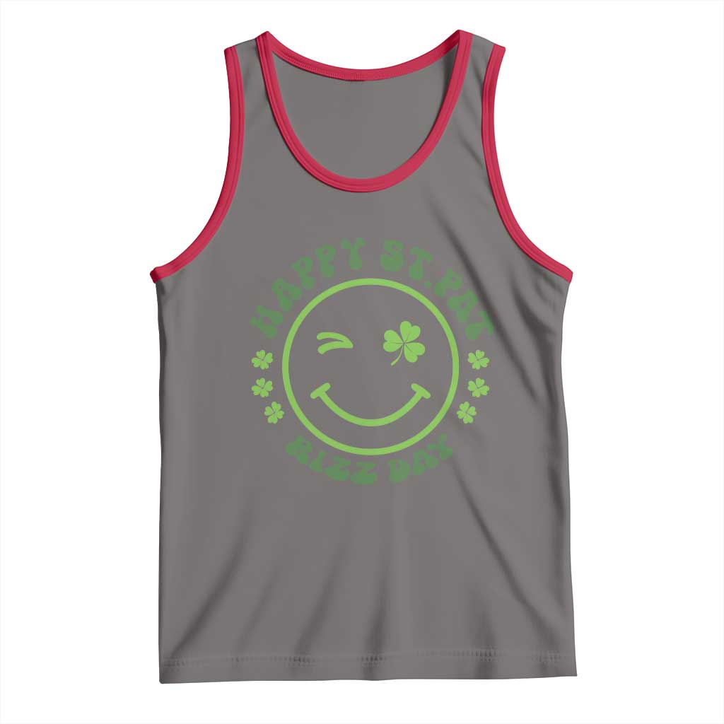 Funny St. Patrick's Day Tank Top Happy St Pat Rizz Day Lucky Shamrock Face TS09 Deep Heather Red Print Your Wear