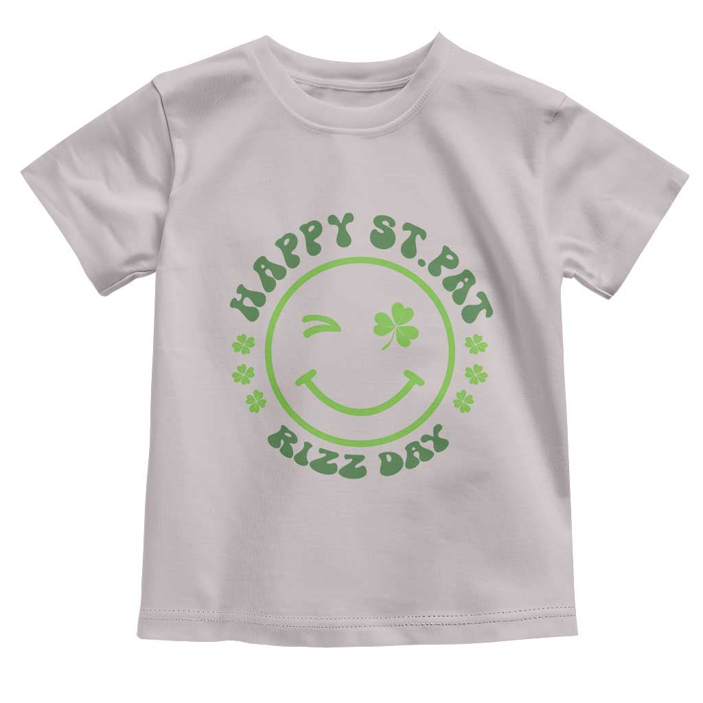 Funny St. Patrick's Day Toddler T Shirt Happy St Pat Rizz Day Lucky Shamrock Face TS09 Ice Gray Print Your Wear