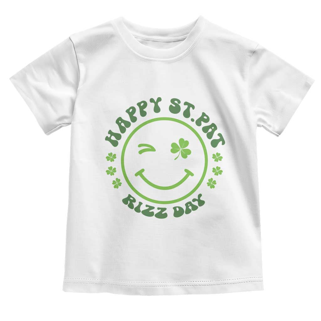 Funny St. Patrick's Day Toddler T Shirt Happy St Pat Rizz Day Lucky Shamrock Face TS09 White Print Your Wear
