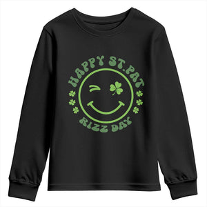 Funny St. Patrick's Day Youth Sweatshirt Happy St Pat Rizz Day Lucky Shamrock Face TS09 Black Print Your Wear