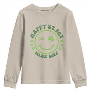 Funny St. Patrick's Day Youth Sweatshirt Happy St Pat Rizz Day Lucky Shamrock Face TS09 Sand Print Your Wear