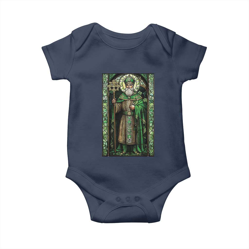 St. Patrick's Day Baby Onesie Saint Patrick Art Aesthetic Stained Glass TS09 Navy Print Your Wear