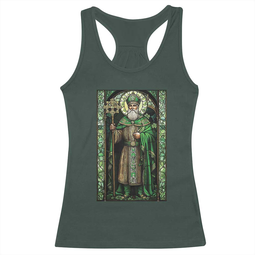 St. Patrick's Day Racerback Tank Top Saint Patrick Art Aesthetic Stained Glass TS09 Dark Forest Green Print Your Wear
