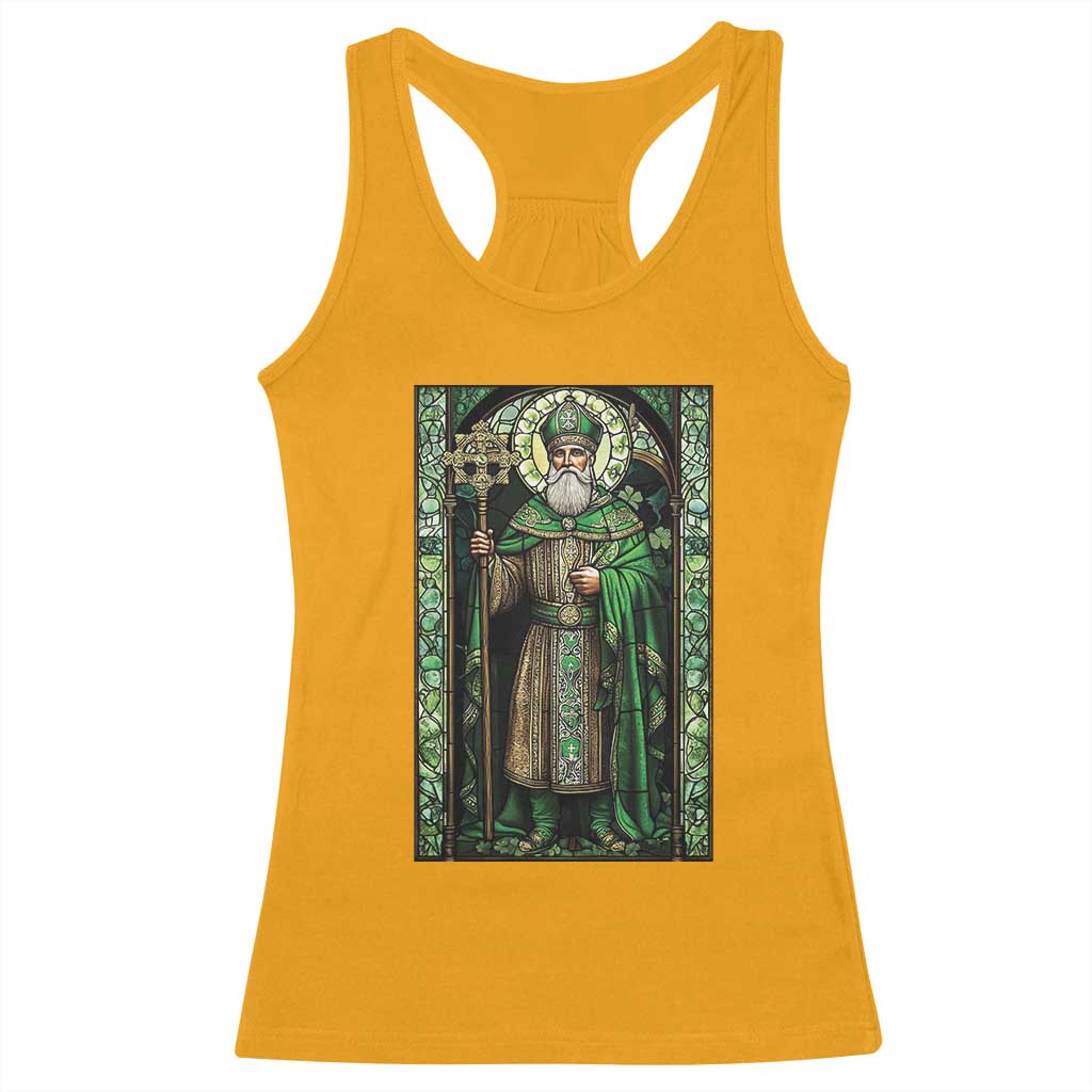 St. Patrick's Day Racerback Tank Top Saint Patrick Art Aesthetic Stained Glass TS09 Gold Print Your Wear