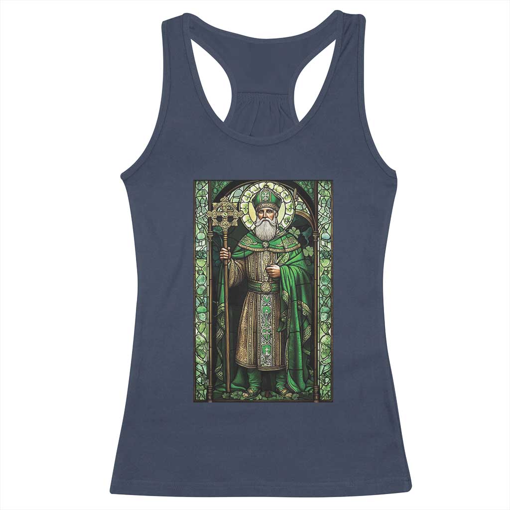 St. Patrick's Day Racerback Tank Top Saint Patrick Art Aesthetic Stained Glass TS09 Navy Print Your Wear