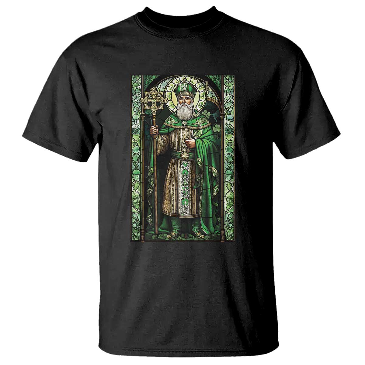 St. Patrick's Day T Shirt Saint Patrick Art Aesthetic Stained Glass TS09 Black Print Your Wear
