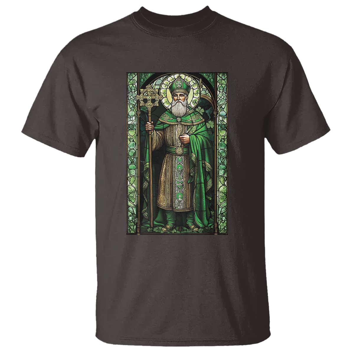 St. Patrick's Day T Shirt Saint Patrick Art Aesthetic Stained Glass TS09 Dark Chocolate Print Your Wear
