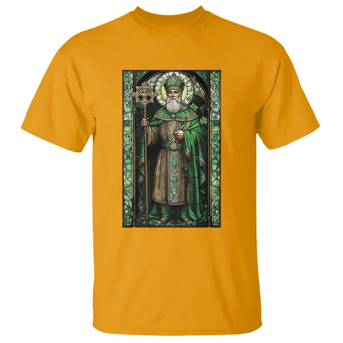 St. Patrick's Day T Shirt Saint Patrick Art Aesthetic Stained Glass TS09 Gold Print Your Wear